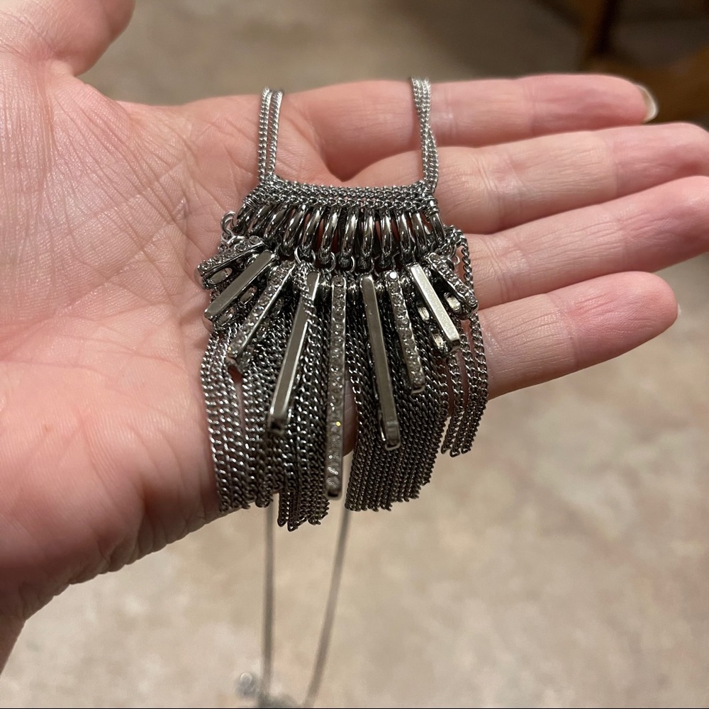 WHBM long silver statement necklace